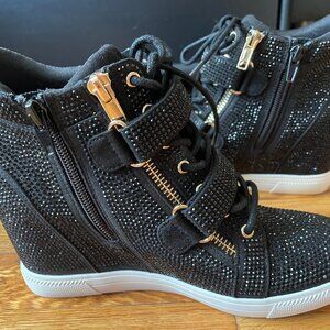 INC Inter Concept Women's Debby Sparkle Rhinestones Off Black Sneakers_6M